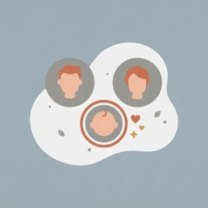 Illustration of two parent portraits and a baby portrait for Future Baby AI Generator