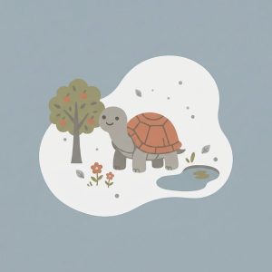 Illustration of Tortie the tortoise in a small garden for Tortie's Garden