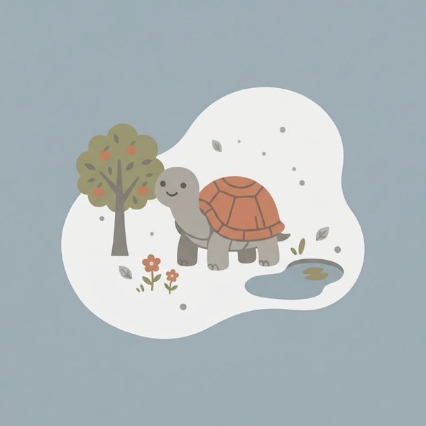 Illustration of Tortie the tortoise in a small garden for Tortie's Garden