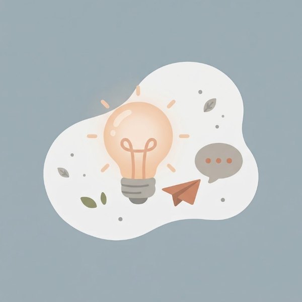 Illustration of a lightbulb, a paper airplane and a speech bubble for sharing an app idea