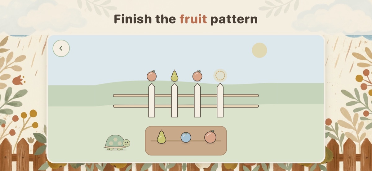 Tortie's Garden patterns game: finishing the fruit pattern on the fence