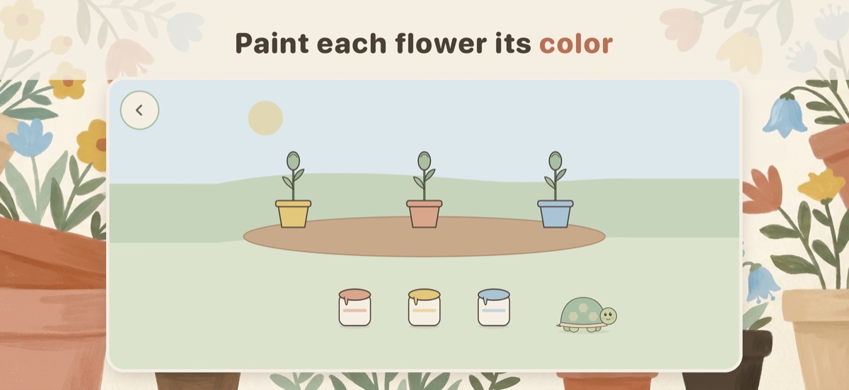 Tortie's Garden colors game: painting each flower its color